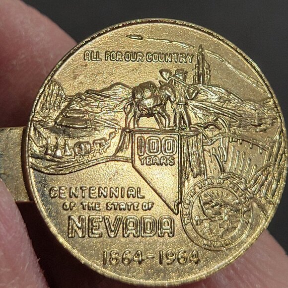 Nevada Centennial Commemorative Tie Tack Cuff Links Set Gold Tone Vintage 1964 - Picture 1 of 7